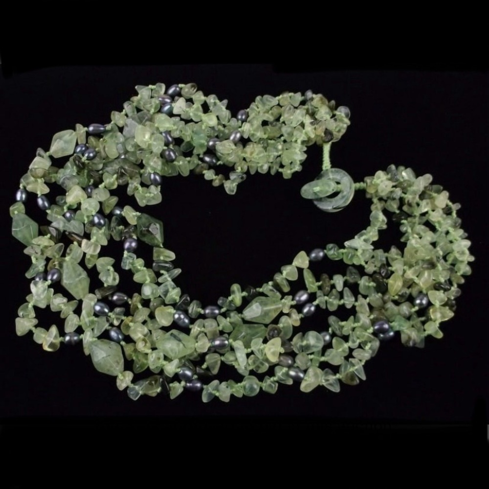 New Boxed Designer Jadeite Agate Pearl Necklace 24"‎